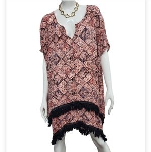 Gypsy 05 Mitram Printed Rayon Viole Hi/Lo Poncho Coverup In Red/Cobalt Small S